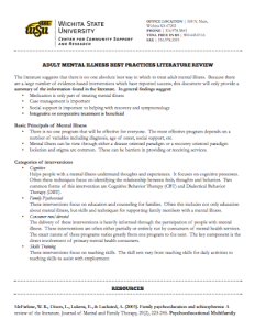 Adult Mental Illness Best Practices Literature Review