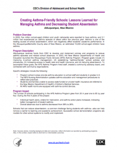 Creating Asthma-Friendly Schools: Lessons Learned for Managing Asthma and Decreasing Student Absenteeism