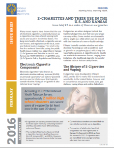 E-cigarettes and their use in the U.S. and Kansas: Issue brief #1 in a series of three on e-cigarettes