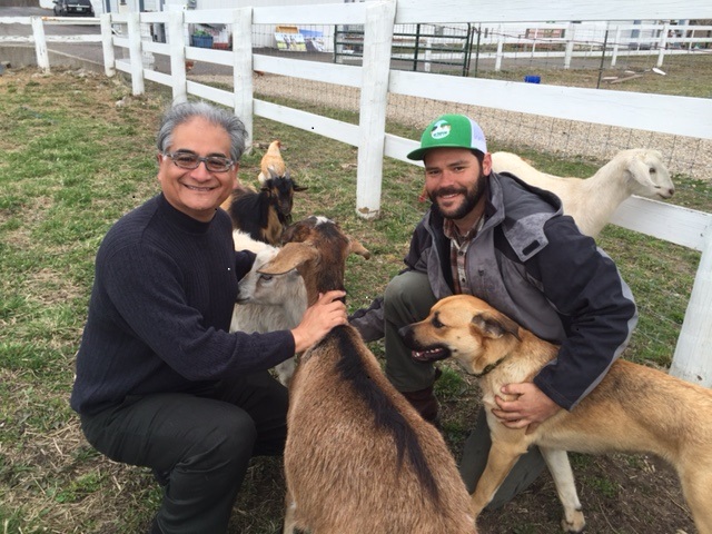 Andres with goats and guest