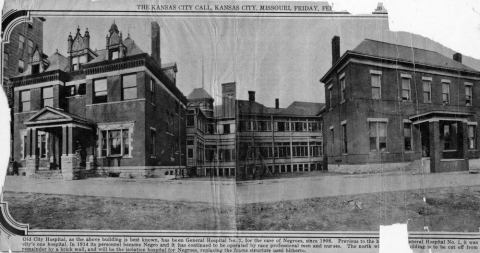 Fotografía del Hospital General #2, un hospital para negros que estuvo situado en Kansas City.