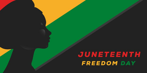 juneteenth ilustración de fondo con silueta de mujer africana